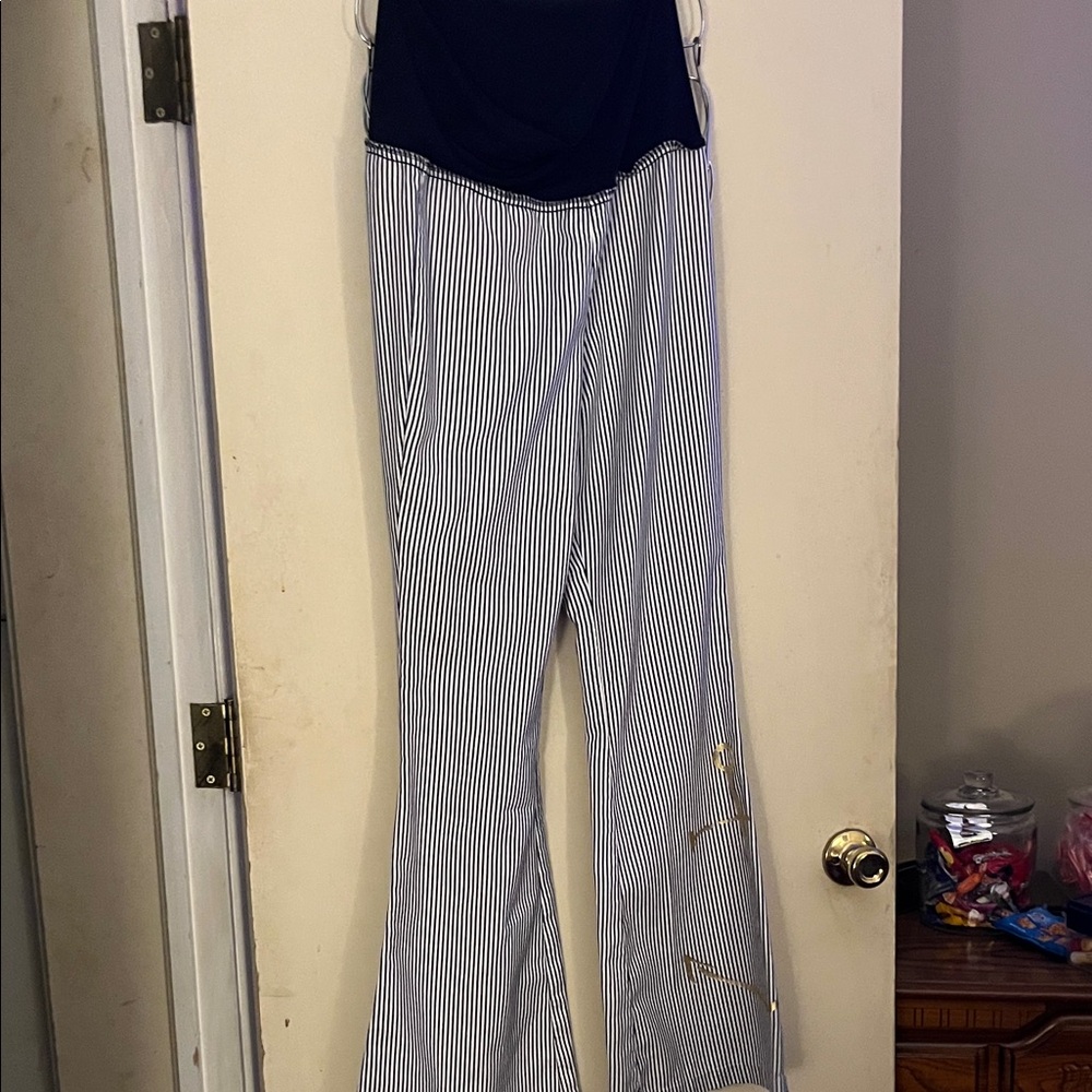 Judith March Navy Bodice with White & Navy Pinstripe Boot Cut Jumpsuit